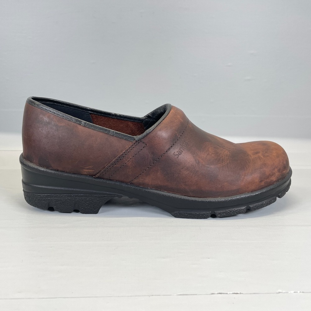 Sanita Professional Clogs Mens Size 44 US 10 Brown Leather Slip On Casual Shoes